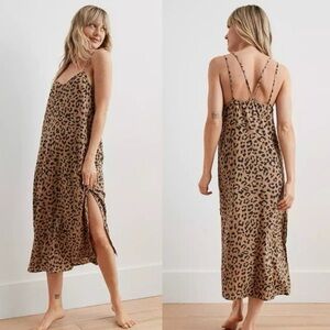 Aerie Modal Leopard Print V-Neck Strappy Casual Beachy Midi Slip Dress Women’s M